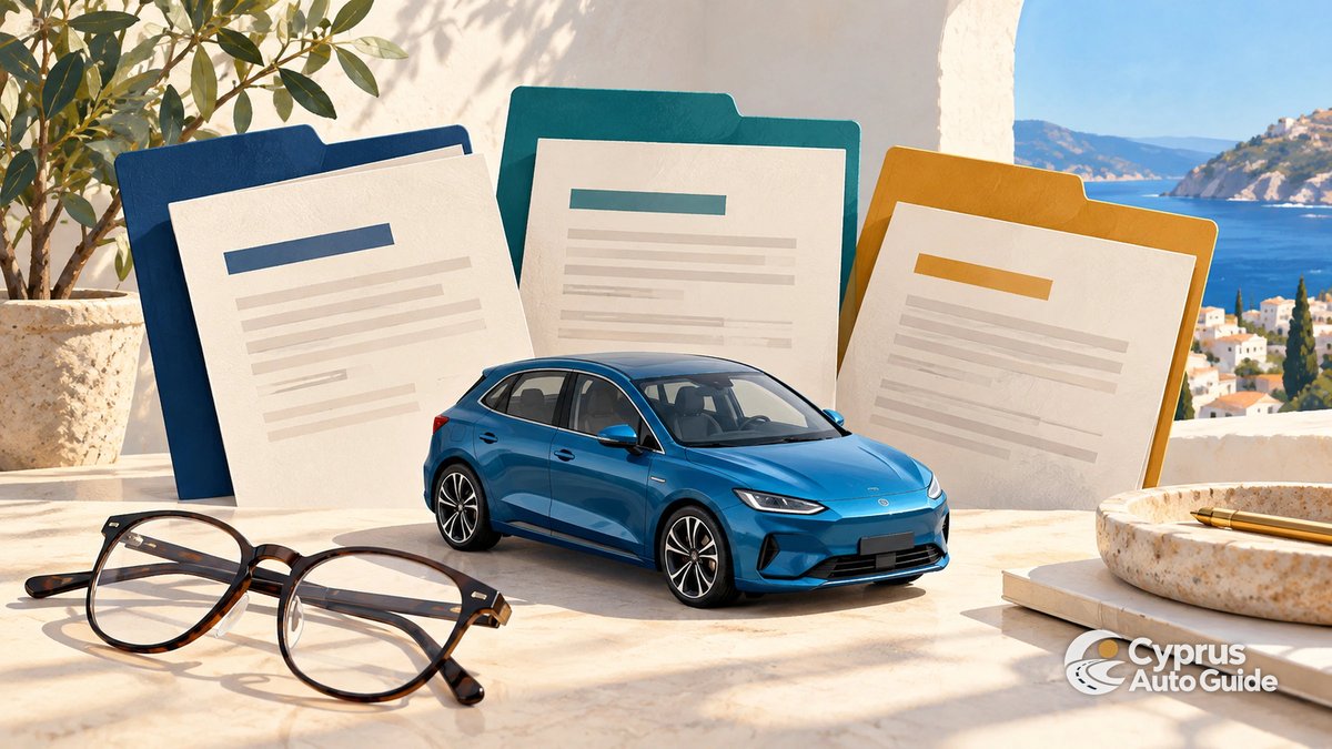 Insurance documents beside a car