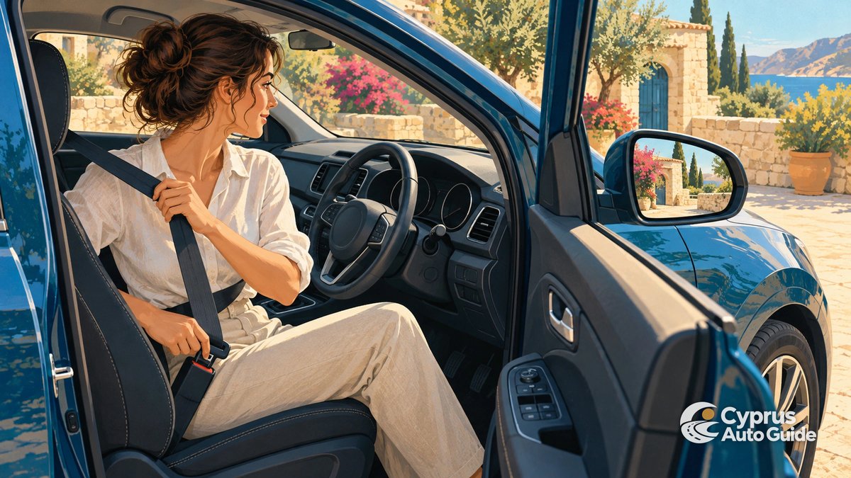 Driver preparing in a right-hand-drive parked car