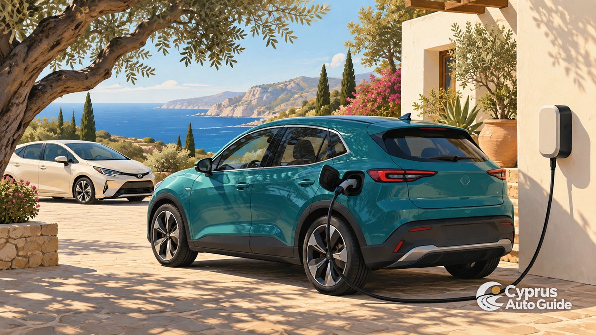 Electric car beside an unbranded charging point