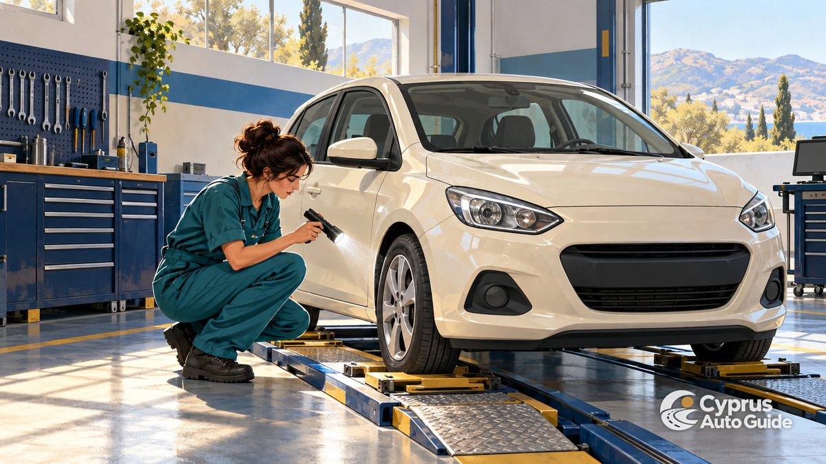Car at a generic roadworthiness inspection bay