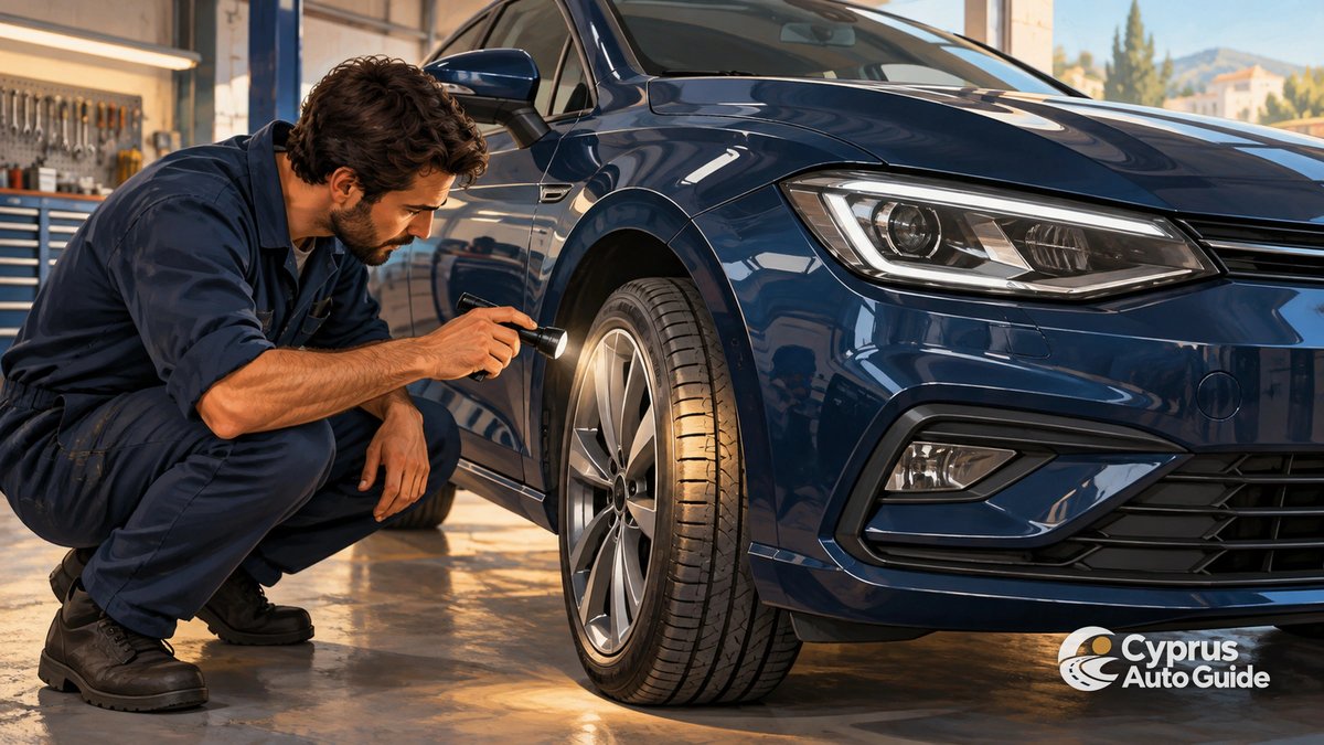 Mechanic inspecting a car in a workshop